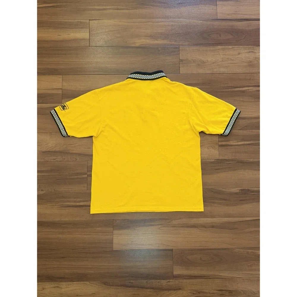Vintage CAT Racing Polo Shirt Jerzees Yellow Checkered Burton 22 USA Men's Large